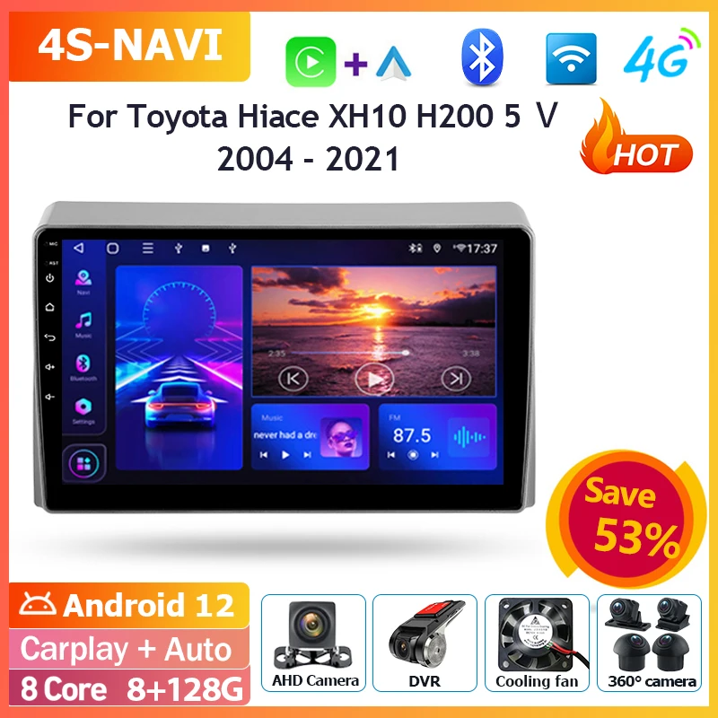 

Автомагнитола на Android, мультимедийный плеер для Toyota Hiace XH10 H200 5 Ⅴ 2004-2021, навигация GPS, головное устройство Carplay Bluetooth