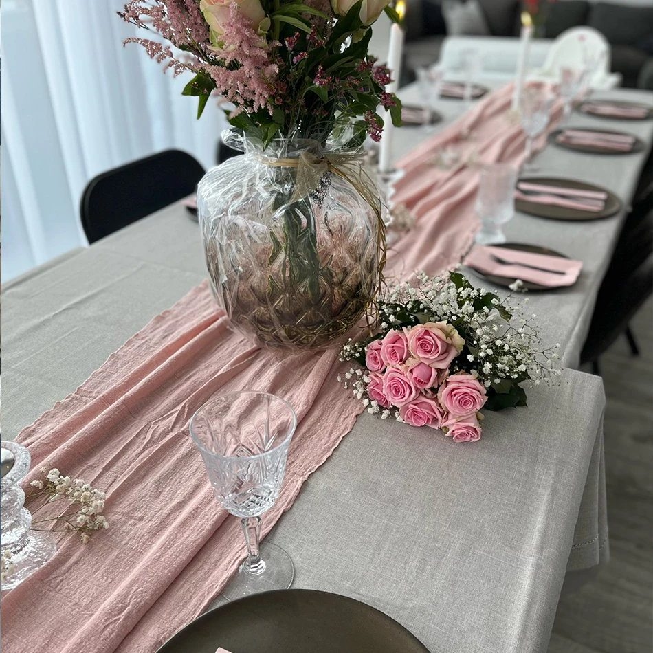 

Dinner Table Runner Handmade Edge of Tassels Natural Fringed Trim Washable Soft Cotton for Rustic Boho Wedding Deco Easter