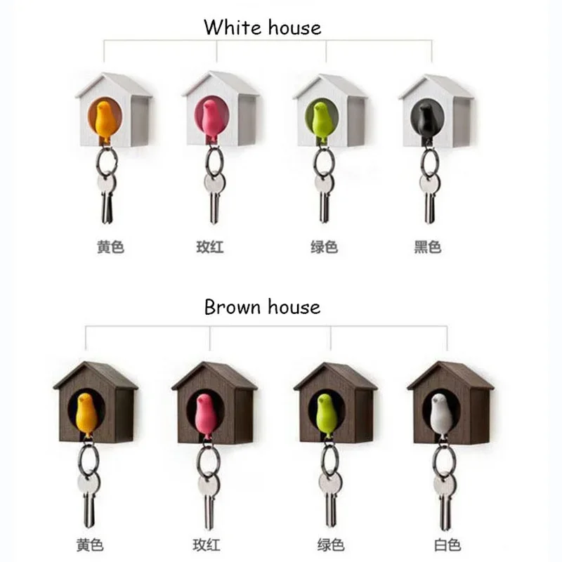 Birdhouse Keychain House Nest Wall Hook Holders Hanger Creative Bird Whistle Storage Box Sparrow  Key Chain Ring Rack Organize 5