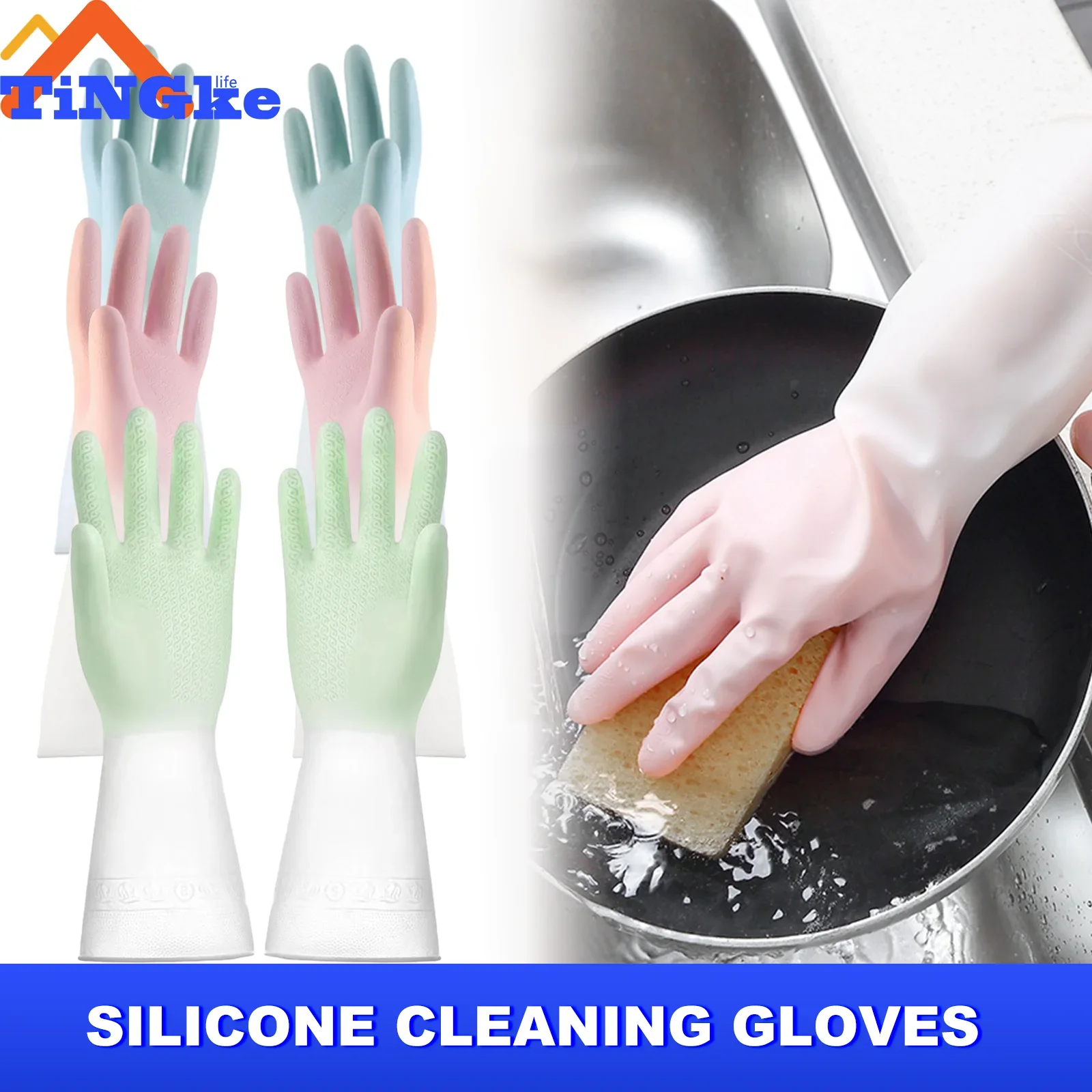 

1Pairs Silicone Cleaning Gloves Dishwashing Cleaning Gloves Scrubber Dish Washing Sponge Rubber Gloves Cleaning Tools