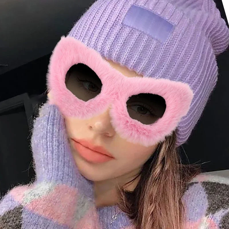 

Ruffian Young With The Same Style Plush Sunglasses Net Red Fashion Personality Cat Eye Sunglasses Christmas Plush Sunglasses