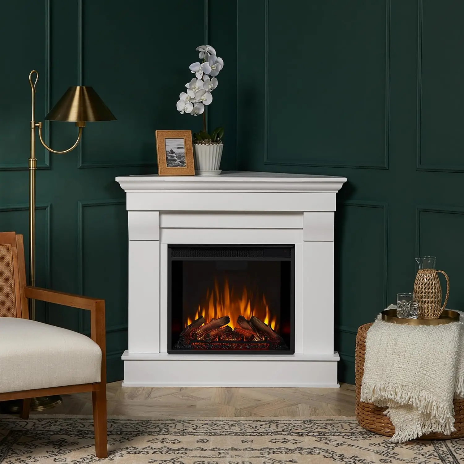 41" Corner Electric Fireplace with Mantel for Living Room or Bedroom, Replaceable Fireplace Insert Heater, Remote Control, Timer 2