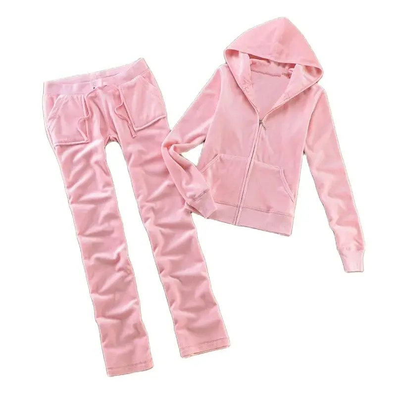 

Velvet Tracksuits Woman 2 Piece Set Zipper Hooded Tops Sweatshirt and Pants S-XL Women's Outfit
