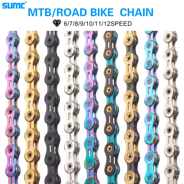 Catena per bicicletta SUMC catena per bici arcobaleno oro X8 X9 X10 X11 X12  Super leggera per 8 9 10 11 12 velocità MTB/bicicletta da strada 116L cava  - AliExpress
