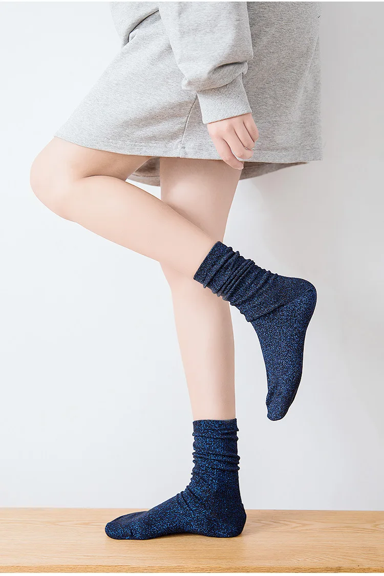 1/5 Paar Mode glänzende Glitzer gestreifte Damensocken süße Kawaii Winter warme Socken Streetwear trendige Felsen funkelnde helle Farbe – Detail 14