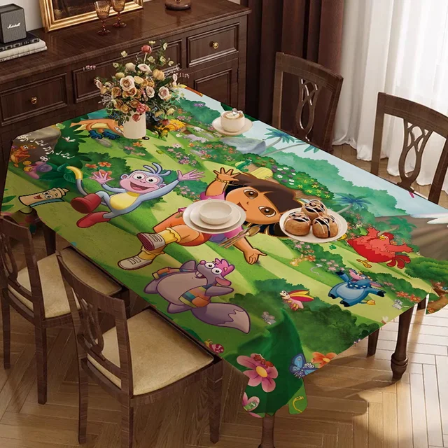D-Dora The E-Explorer Cartoon Pattern Tablecloths Summer Washable Picnic Party Rectangle Table Cover Home Dining Decor 2