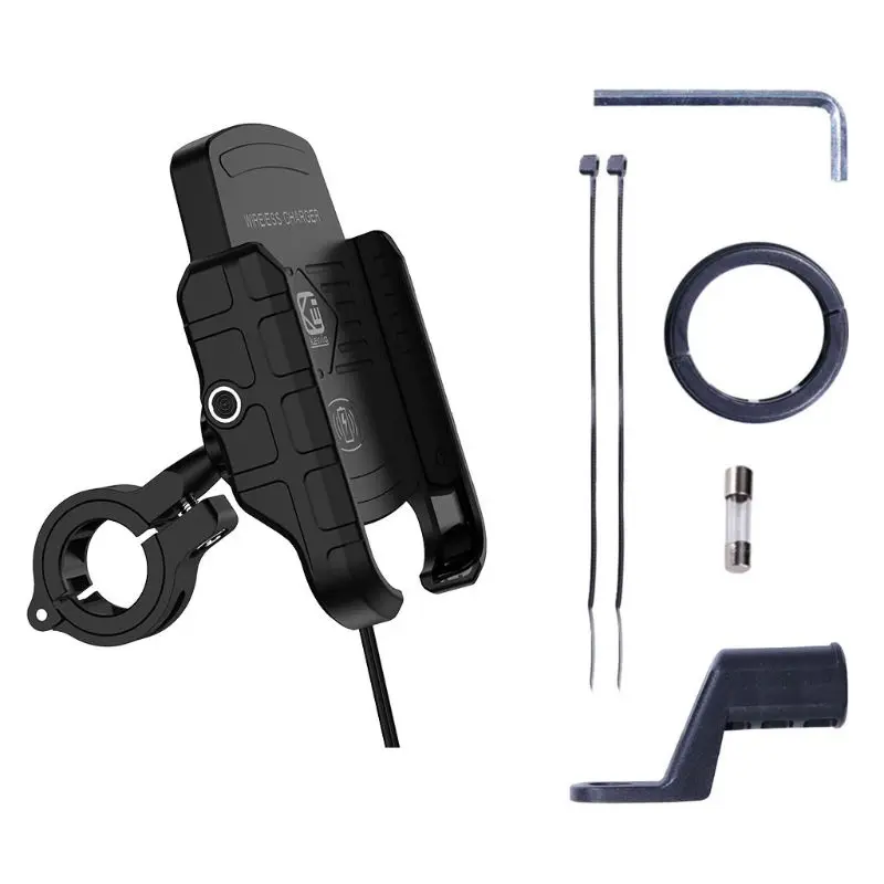 Universal Motorcycle Phone Holder with Quick USB and Wireless Charging, Mirror Stand and Handlebar Mount