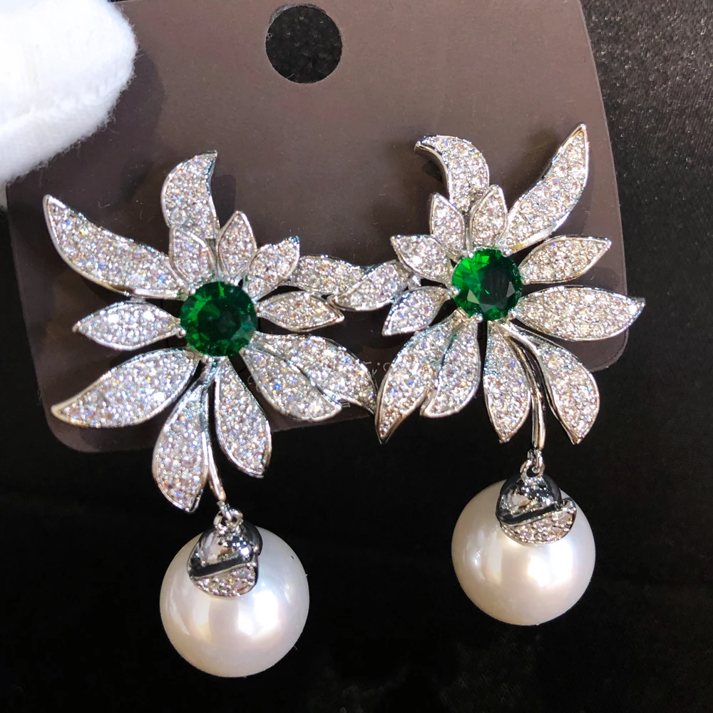 

Missvikki Spring Summer Charm Shiny CZ Pearl Earrings For Women Cubic Zircon Wedding Bridal Jewelry Gift Women Earrings Gift