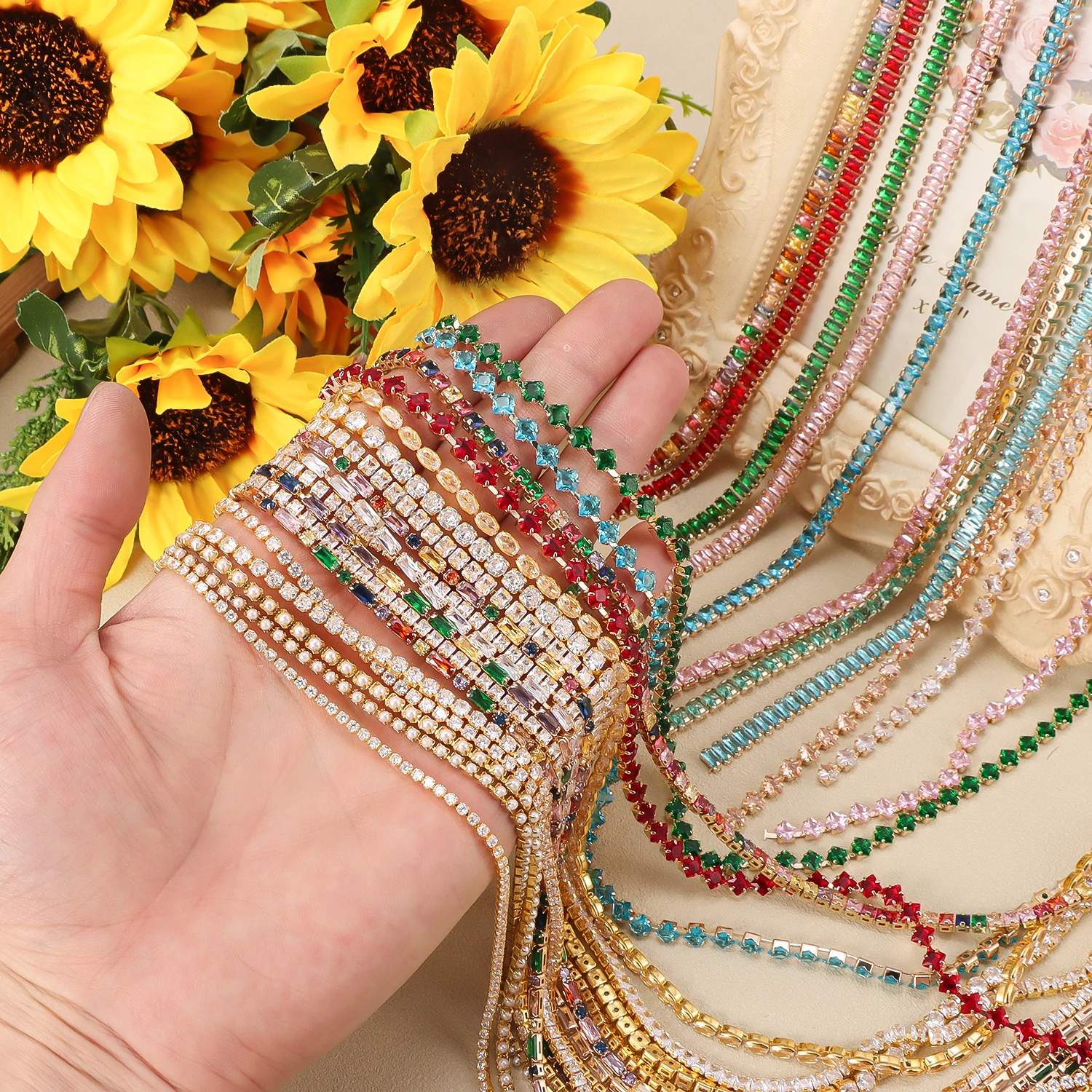Dense Rhinestone Chain Claw Gold Base Chain 50cm DIY Phone Case Nail Art Clothing Shoe Accessories Decorative Jewelry Supplies
