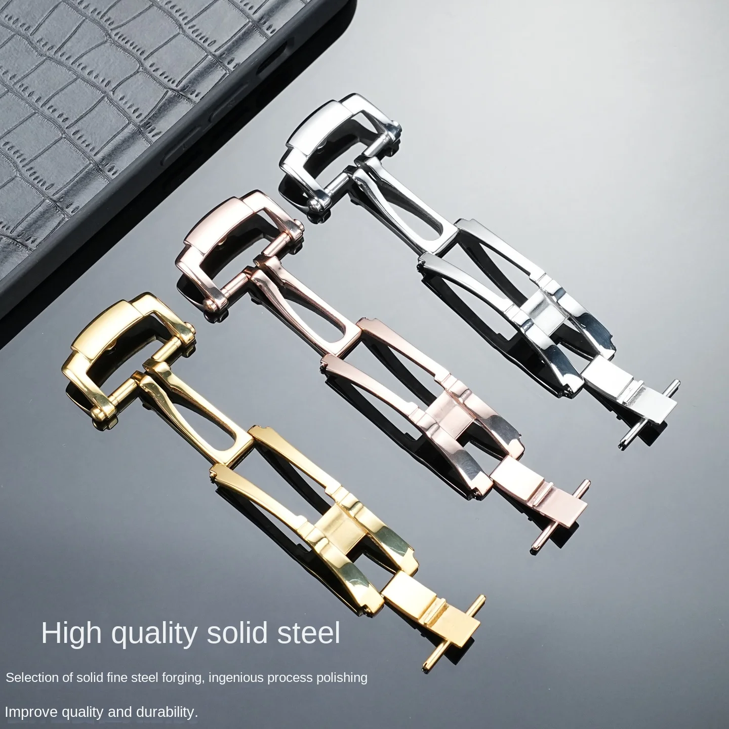 Elegant Stainless Steel Deployment Watch Clasp, 18mm