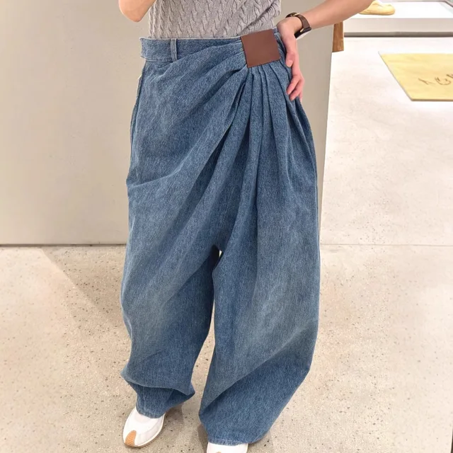 Plus Size American Wide Leg Denim Jeans Women Fashionable Drapey Floor-Length Pants Spring Summer New Design Loose Fit Trousers