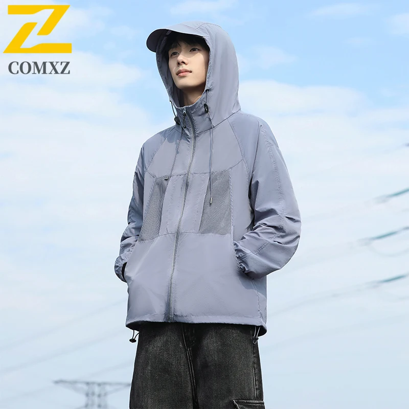 Summer Ice Silk Sunscreen clothing UPF50+ UV Protection Lightweight Fishing Shirt Breathable  Skin with Hood for Camping Hiking