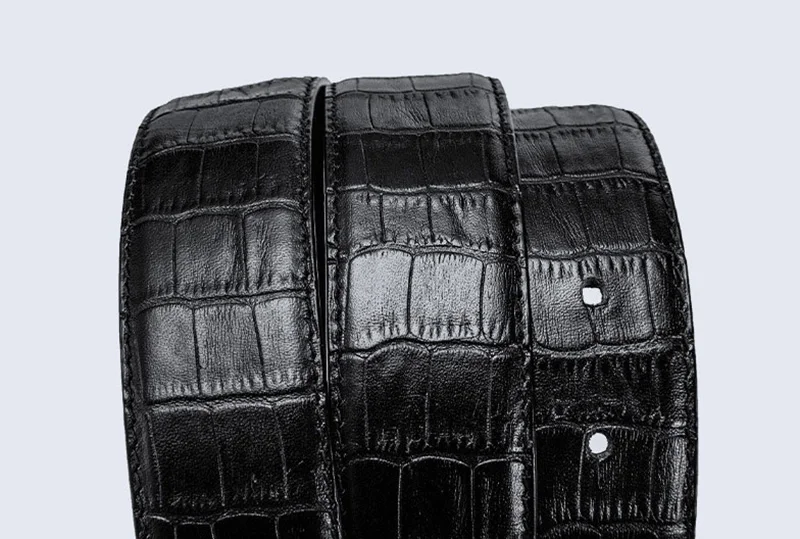 Top Quality Simple Design Pin Buckle Metal Belts Men Striped Black Cow Genuine Leather Belt 3.3cm Width Clothes