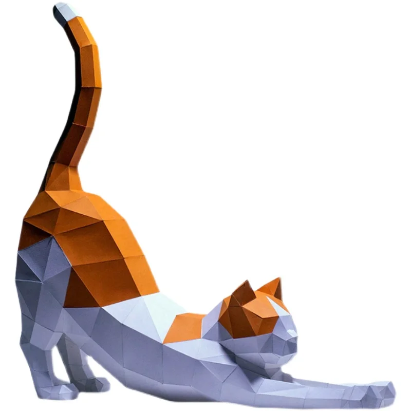 3D Paper Model 62cm Stretched Cat Papercraft Puzzles