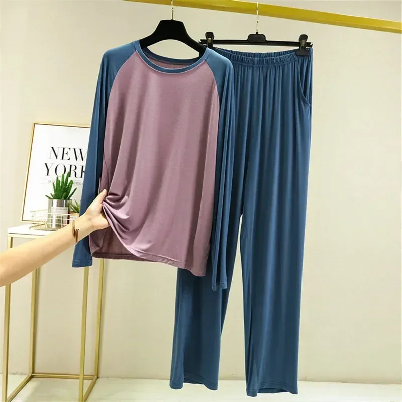 

For Loose Set Sleeve Large 2023 Home Cotton Casual Clothes Sets 2 Pajamas Size Modal Men Wear Mens Piece Long