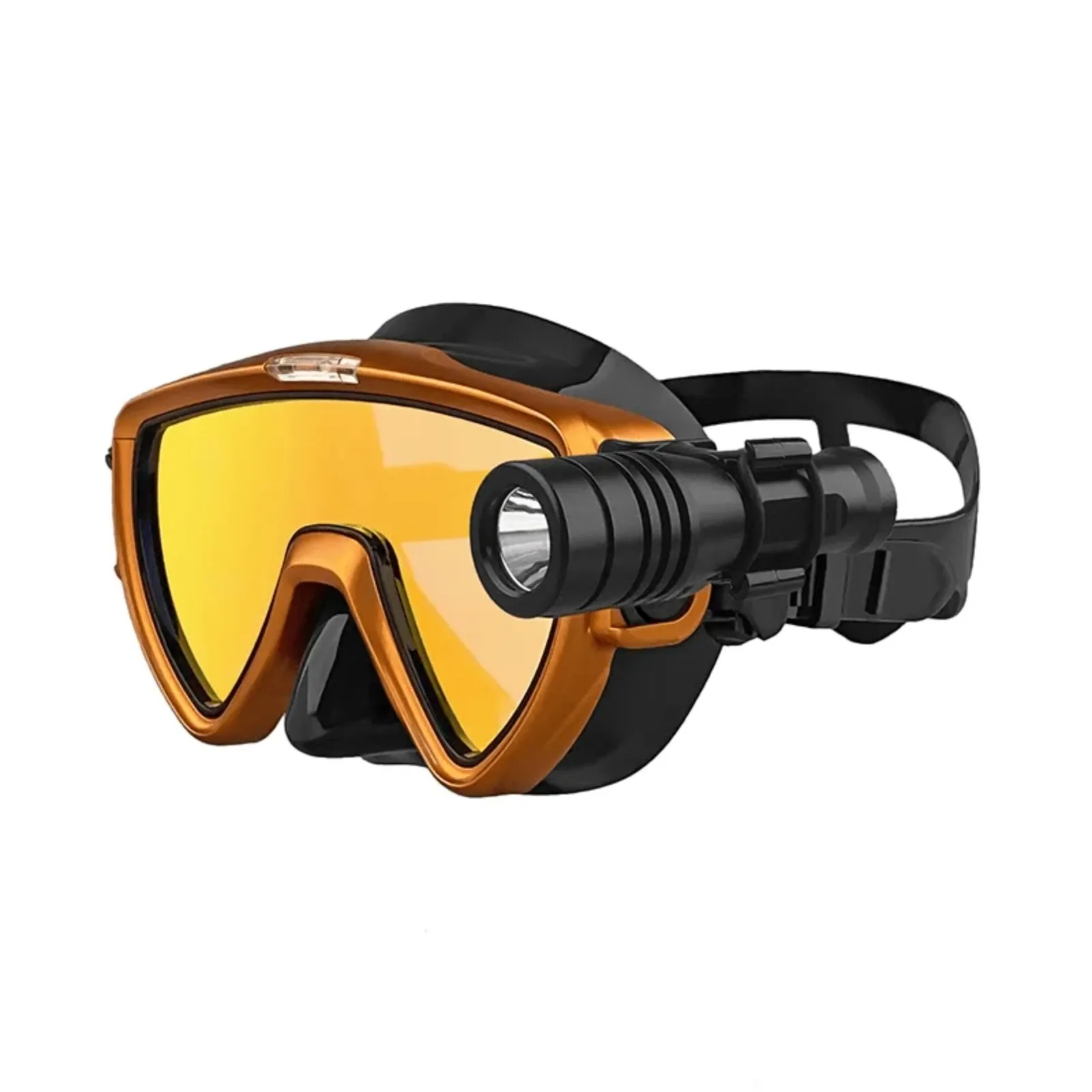 Scuba Diving Mask with flashlight Bracket, Liquid Silicone Face Mask,Tempered Glass, Anti-Fog Snorkel Mask Strap Mount Clip