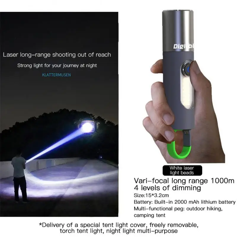

ZK30 Multi-function New Outdoor White Laser Flashlight Hook Camping Lampshade Side Light Strong Light Flashlight Outdoor Tools