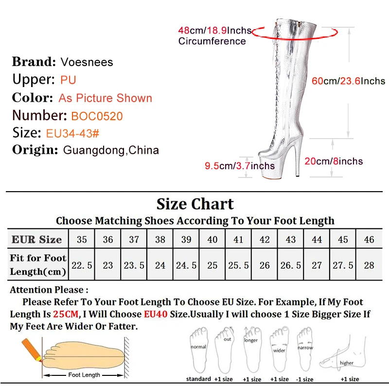 High Heel Boots Women Platform Booties Sexy Over The Knee Catwalk Shoes 20CM/8Inch Extreme High Heels Black Long Boots Big Size