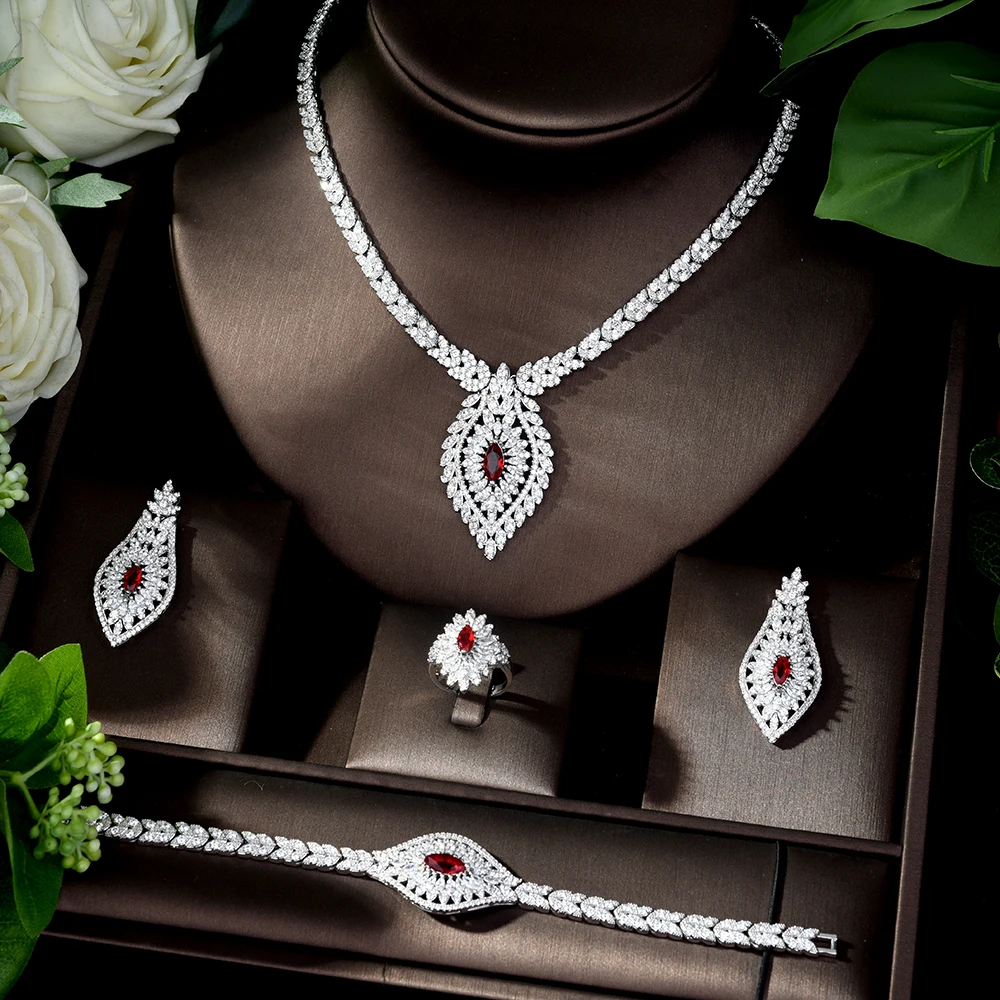 

Fashion Trendy White Wedding Jewelry Set Marquise Cut AAA Cubic Zircon Necklace Earring Bracelet Full Set for Women Bijoux N-490