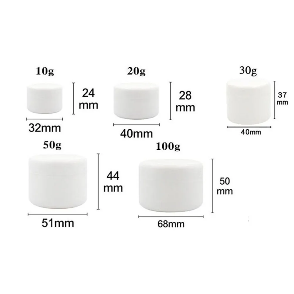 5Pcs 10-100g 뚜껑 및 라이너가있는 플라스틱 용기 여행 항아리 로션 병 냄비 상자 페이스 크림 메이크업 헤어 케어 붙여 넣기