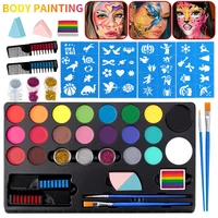 Kit de peinture pour le visage et le corps en 20 couleurs avec paillettes, pinceaux, pochoirs, palette de maquillage lavable à base d'eau pour enfants et adultes, fête, cosplay 2