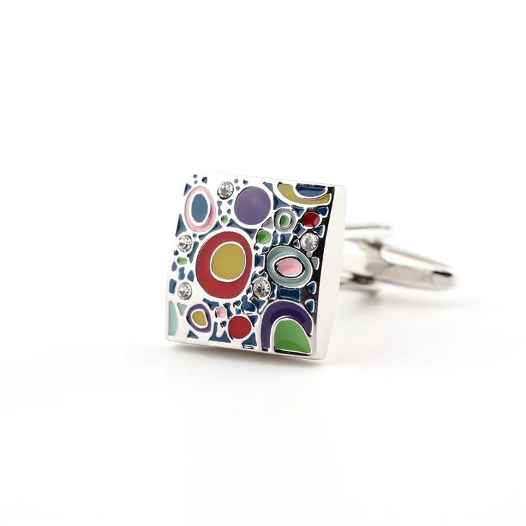 Lustige farbige Farbe, Backfarbe, eingelegte Diamanten, Metall-Manschettenknöpfe, französische Herrenhemden, Manschettenknöpfe, Urlaubsgeschenke_voghion.com
