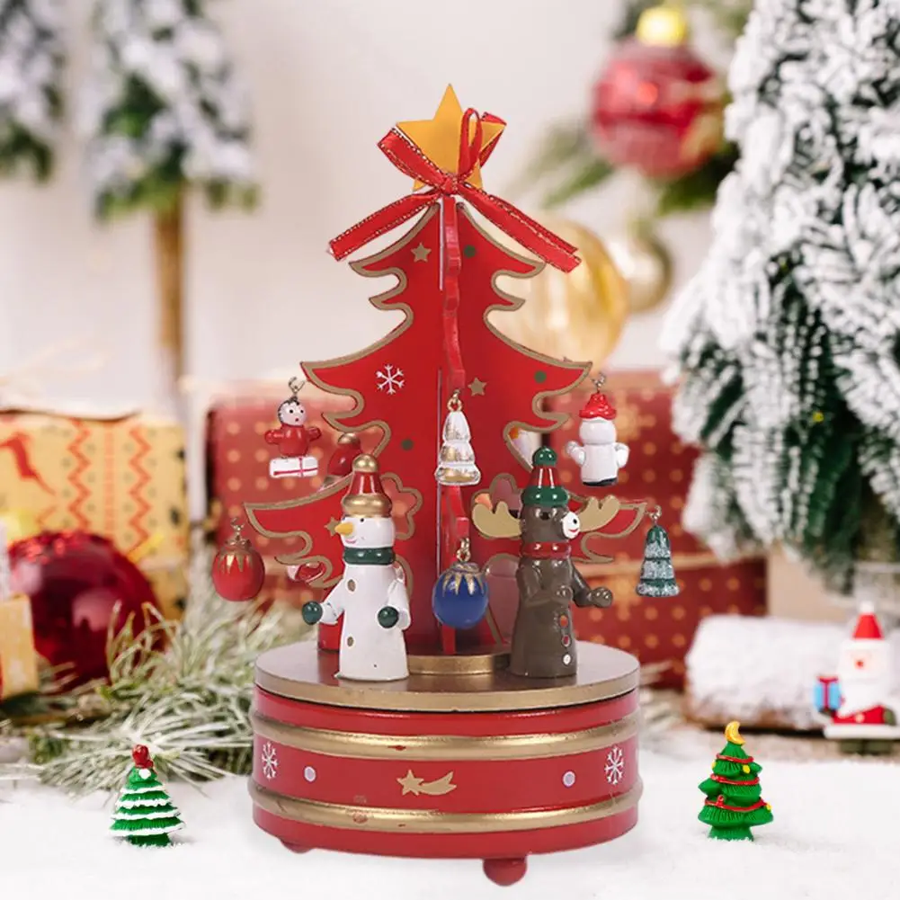 Wooden Christmas Music Box Rotating Mechanism for Music Box Holiday Desktop Christmas Music Box Figurine for Living Room Party 3