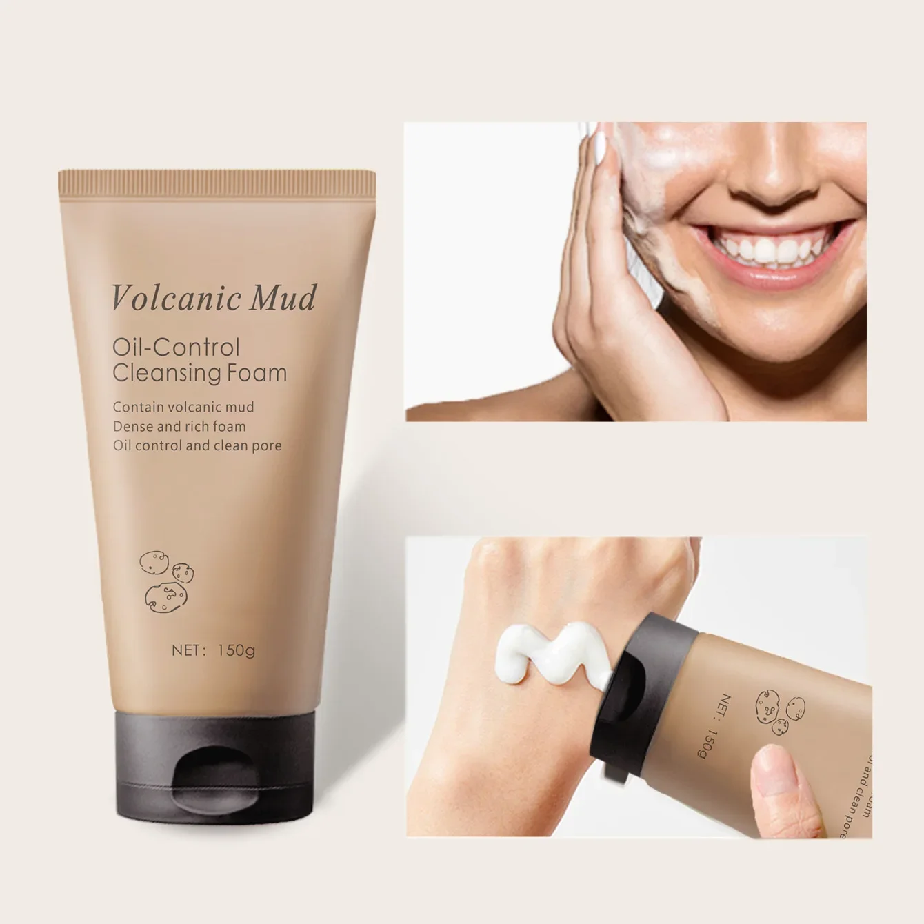 150g Volcanic Mud Oil-control Cleansing Milk Moisturizing Cleansing Milk Cleansing Facial Cleanser  Exfoliante Facial Face Wash 4