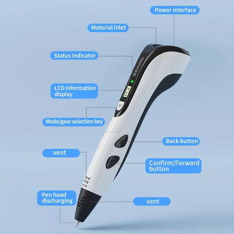 Kids 3D Printing Pen with LCD Display 0.7mm Diameter 1.75mm PLA Support DIY Drawing