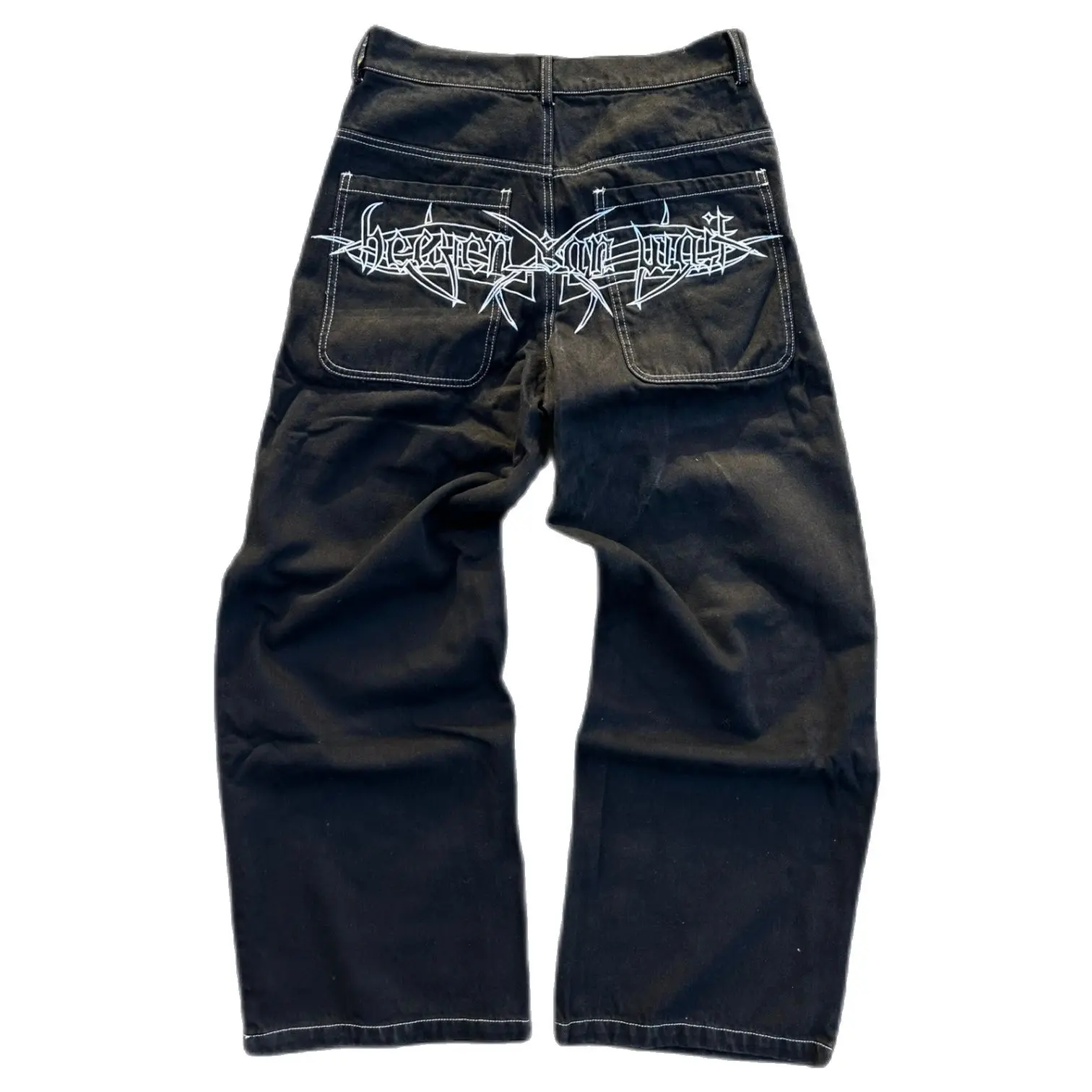 Y2k Jeans Harajuku Retro Skull Graphic Baggy Jeans Black Pants Men's