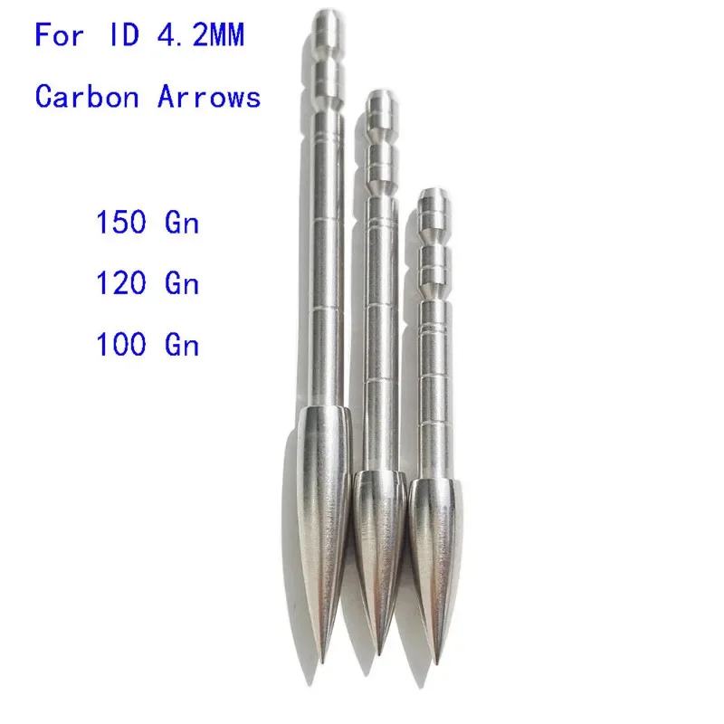 Archery Target Arrowhead Point Field Tips 80/100/120/150/200Grain Stainless Steel ID3.2/4.2mm for Carbon Arrow Shaft Shooting