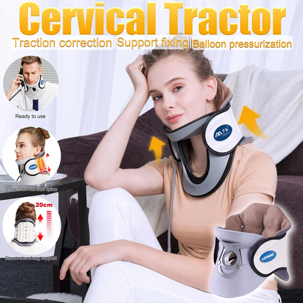 Cervical Collar Neck Brace Pain Relief Air Pump Adjustable Traction Neck Support Office Home Use for Stiffness Discomfort