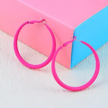 다채로운 네온 후프 귀걸이, 핑크, 블루, 그린, 옐로우, 대형 원형 귀걸이, 여성 소녀 록 펑크 쥬얼리, 새로운 디자인, 여름