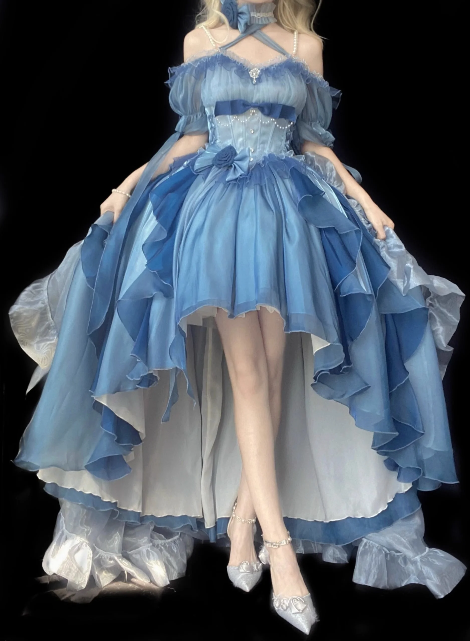 【星与小森林】ライトフラワーウェディングロリィタドレスセットアップ Chi Chi Girls レース刺繍フェアリードレス CG78002W