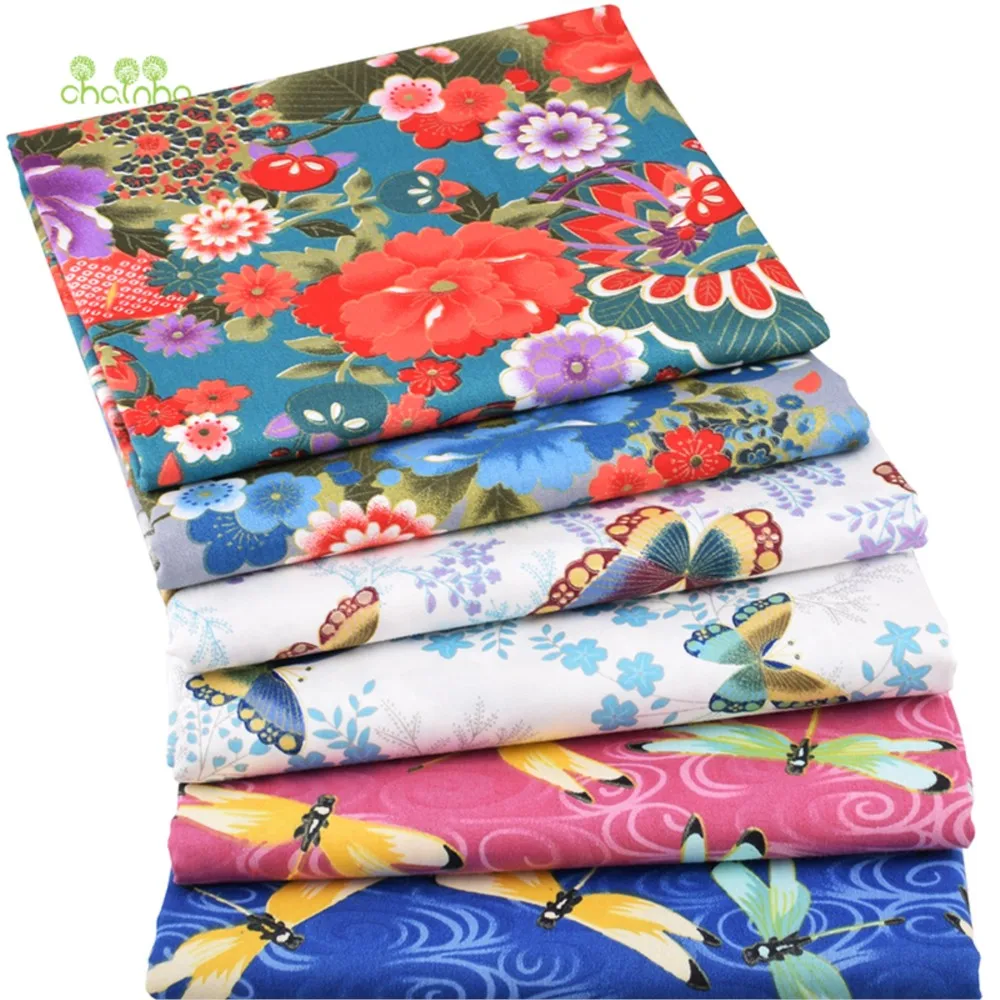 Chainho,Printed Twill Weave Cotton Fabric,DIY Sewing Quilting Material,Patchwork Cloth,Floral Series,6 Designs,2 Size,CC316