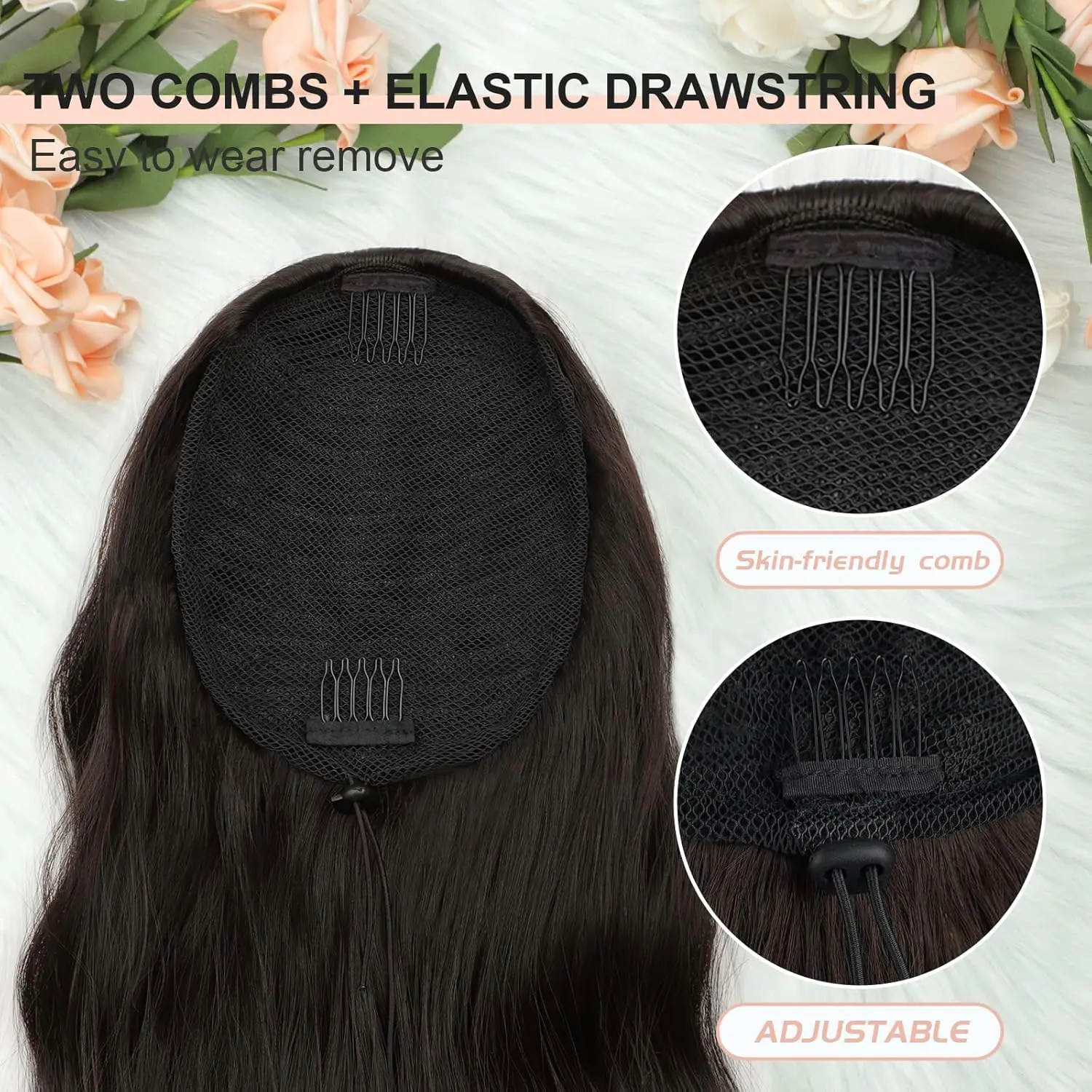 Body Wave Drawstring Ponytail 100% Human Hair Extentions #2 Dark Brown Wrap Around Drawstring Ponytail Clip In Hair Extensions