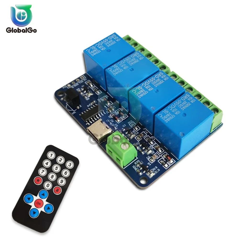 

Smart Wifi Switch Module Type-C DC 5V 4CH Self-locking Wireless Relay Switch Module With Remote Control