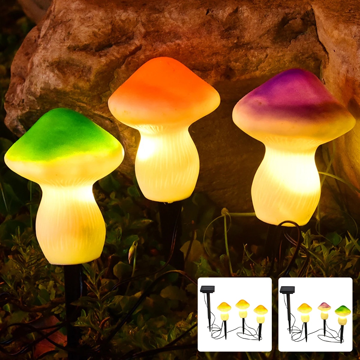 

3Pcs LED Solar Mushroom Lamp Outdoor Solar Garden Lights IP65 Waterproof Cute Mushroom Landscape Light for Courtyard Pathway