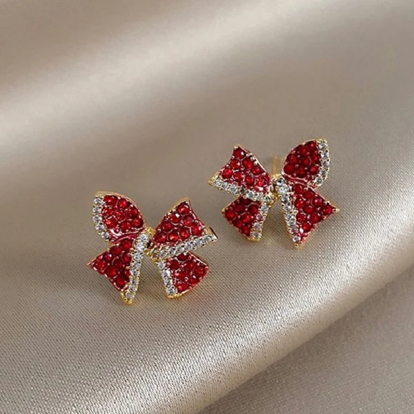 Luxus Rote Perle Zirkon Bowknot Ohrringe Stud Für Frauen Ohrringe Haken Baumeln Neue Jahr Weihnachten Party Schmuck Geschenk – Detail 6