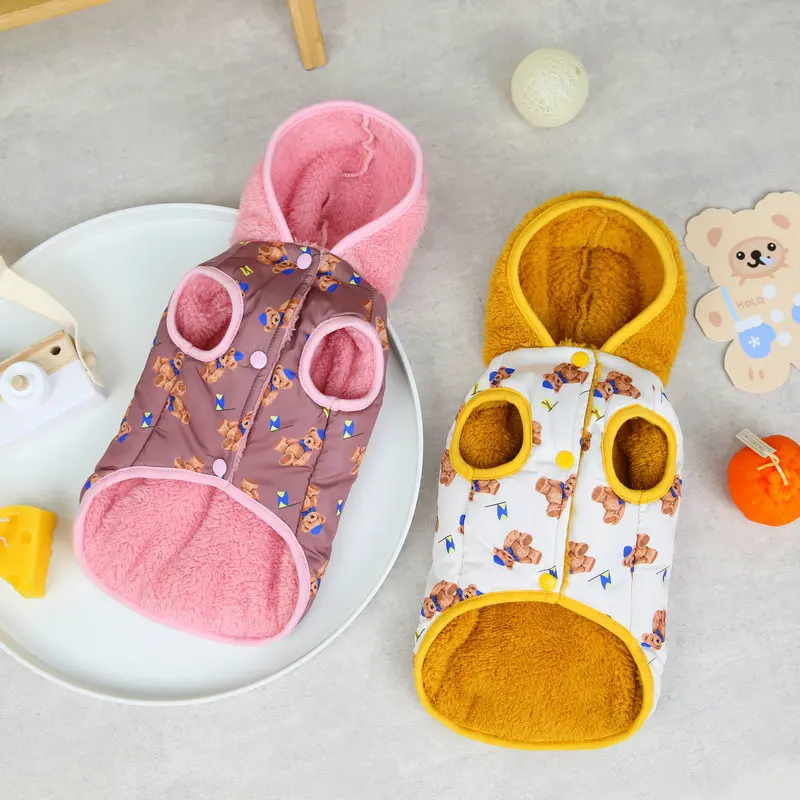 

Cute Pet Clothes Autumn Winter Plush Vest Medium Small Dog Thick Hoodie Fashion Jacket Kitten Puppy Warm Sweater Poodle Yorkie