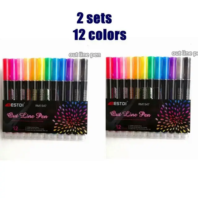 30 Color Double Lines Contour Colored Paint Marker Set Outline Metallic Markers  for Scrapbooking Bullet Diary Poster Gift Card