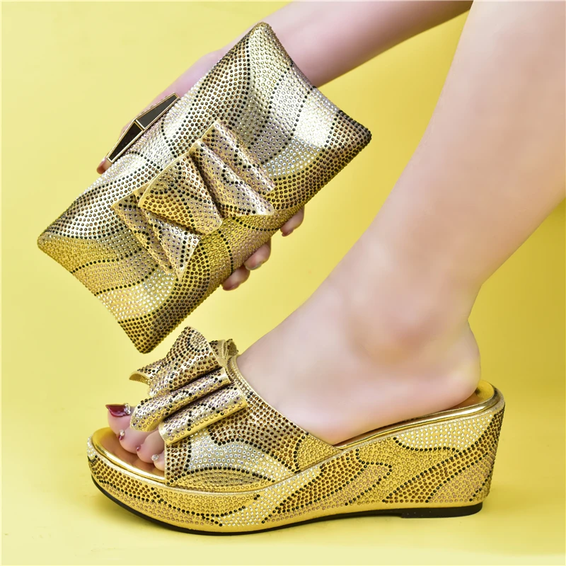 

Doershow High Quality African Style Ladies Shoes And Bags Set Latest gold Italian Shoes And Bag Set For Party!HSF1-4