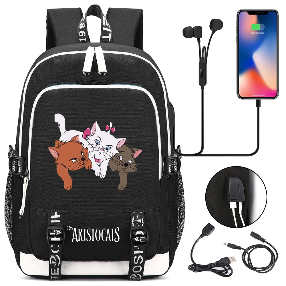 con carga USB para hombre y mujer, morral de viaje diseño de Los Aristogatos Marie Cat para adolescentes y ordenador portátil - AliExpress