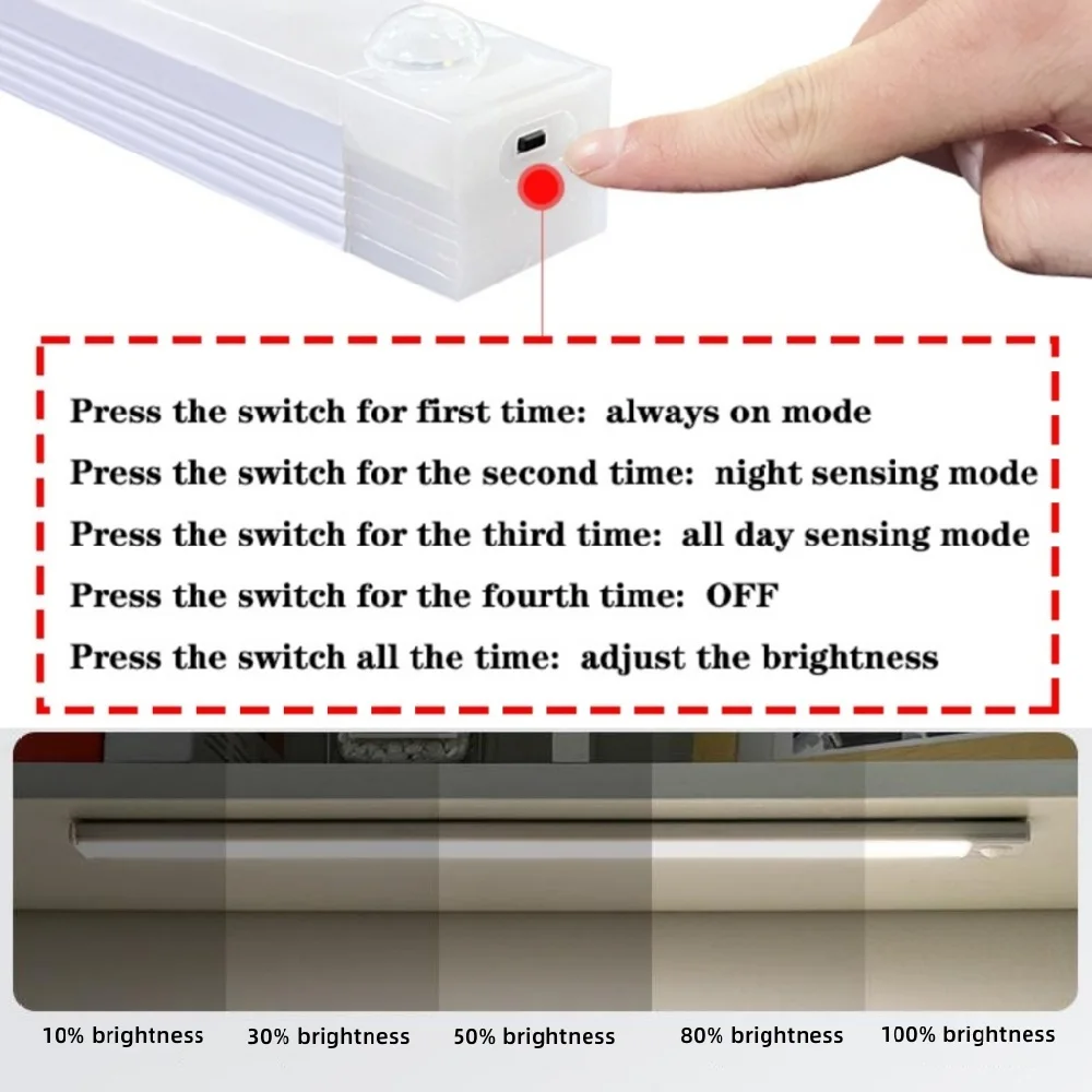 Motion Sensor LED Bar Light Under Cabinet Lamp USB 5V Dimmable Night Light Tube Detector Bulb Rechargeable
