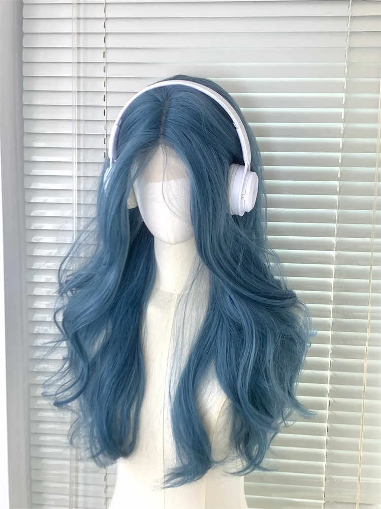 Blue Synthetic Curly Wigs for Women Daily Use