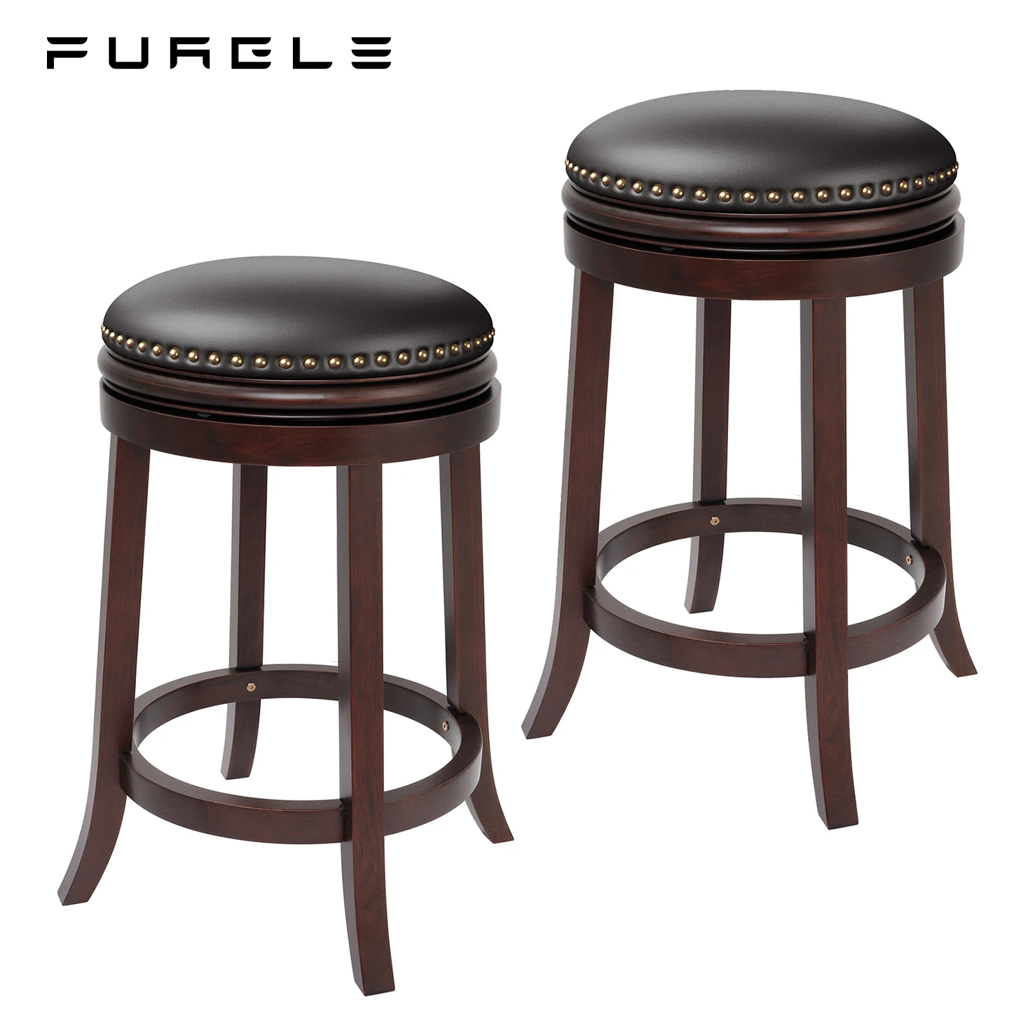 Furgle 2 Pcs Rotatable Bar Chair Stool Classical Solid Wood 4 Legs