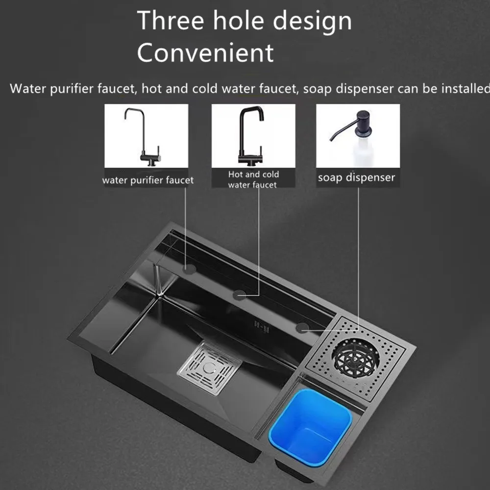 78x46cm Nano Hidden Kitchen Sink 304 Stainless Steel Cup Washer Household Washing Vegetable Basin With Trash Can