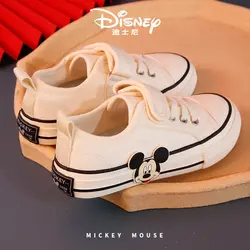 Disney Children's Casual Canvas Shoes Spring Autumn Boys' Girls Cricket White Black Mickey Mouse Breathable Shoes Size 24-37