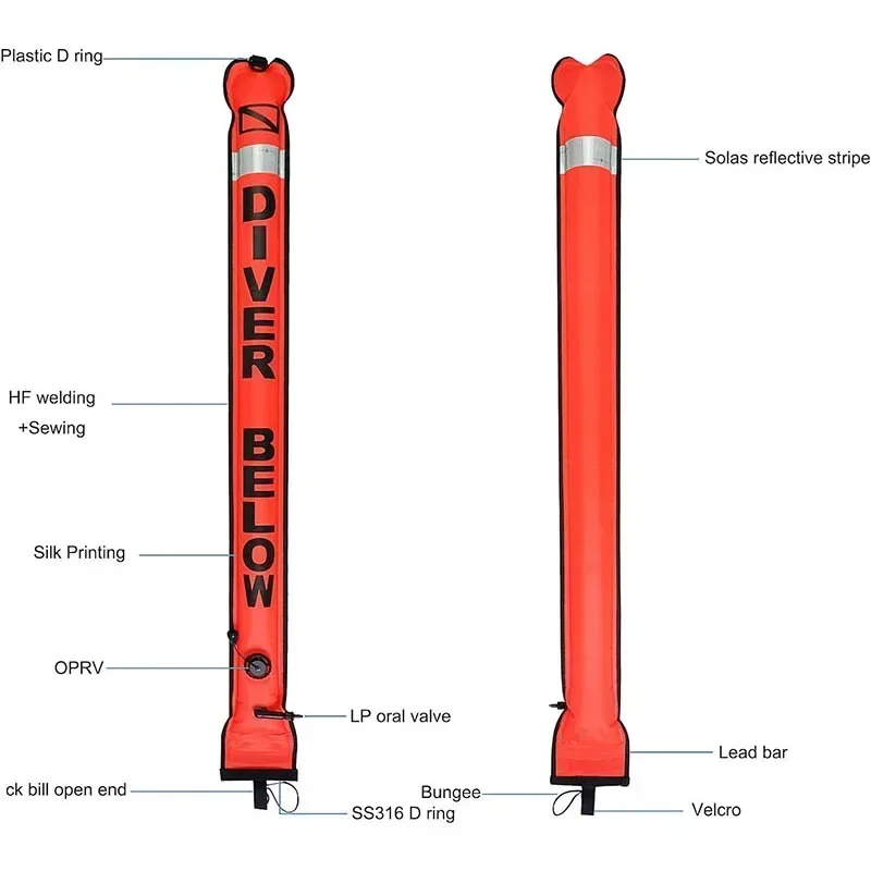 Tbest Marqueur Surface Plongée SMB 5ft - Bouée Gonflable Sécurité - Bande Réfléchissante - Compatible Plongée Snorkeling