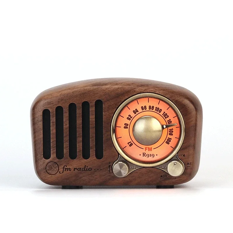 Rádio Retro Portátil Altofalante Bluetooth Walnut Rádio fm de Madeira Antigo Estilo Clássico Suporte tf Cartão ou Aux Cabo Jogar